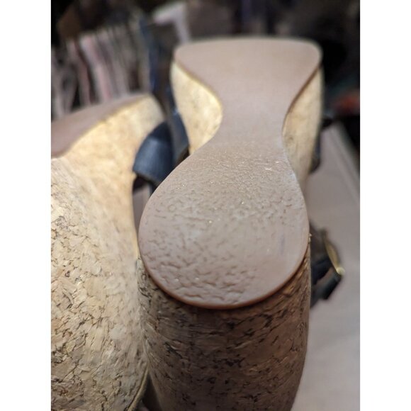 Clarks Artisan Black Leather Cork Platform Wedge Sandals Size 9m - Picture 16 of 16